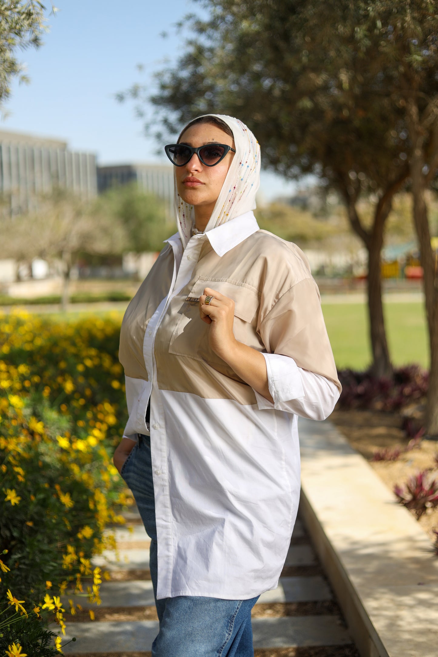 Beige Duo-Tone Statement Shirt
