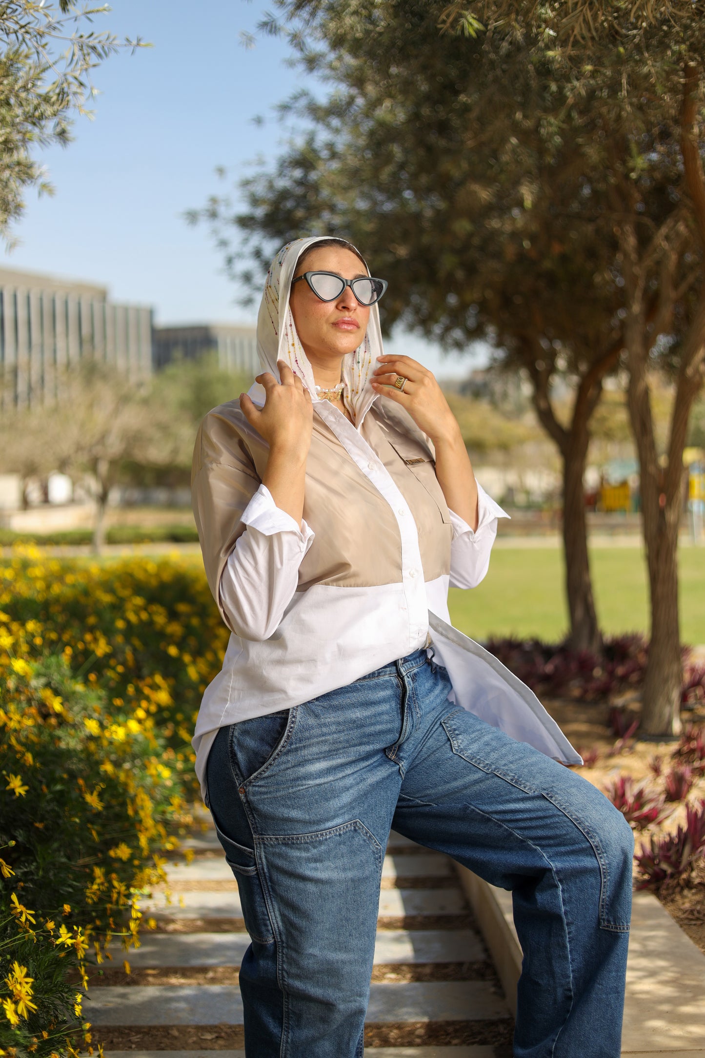 Beige Duo-Tone Statement Shirt
