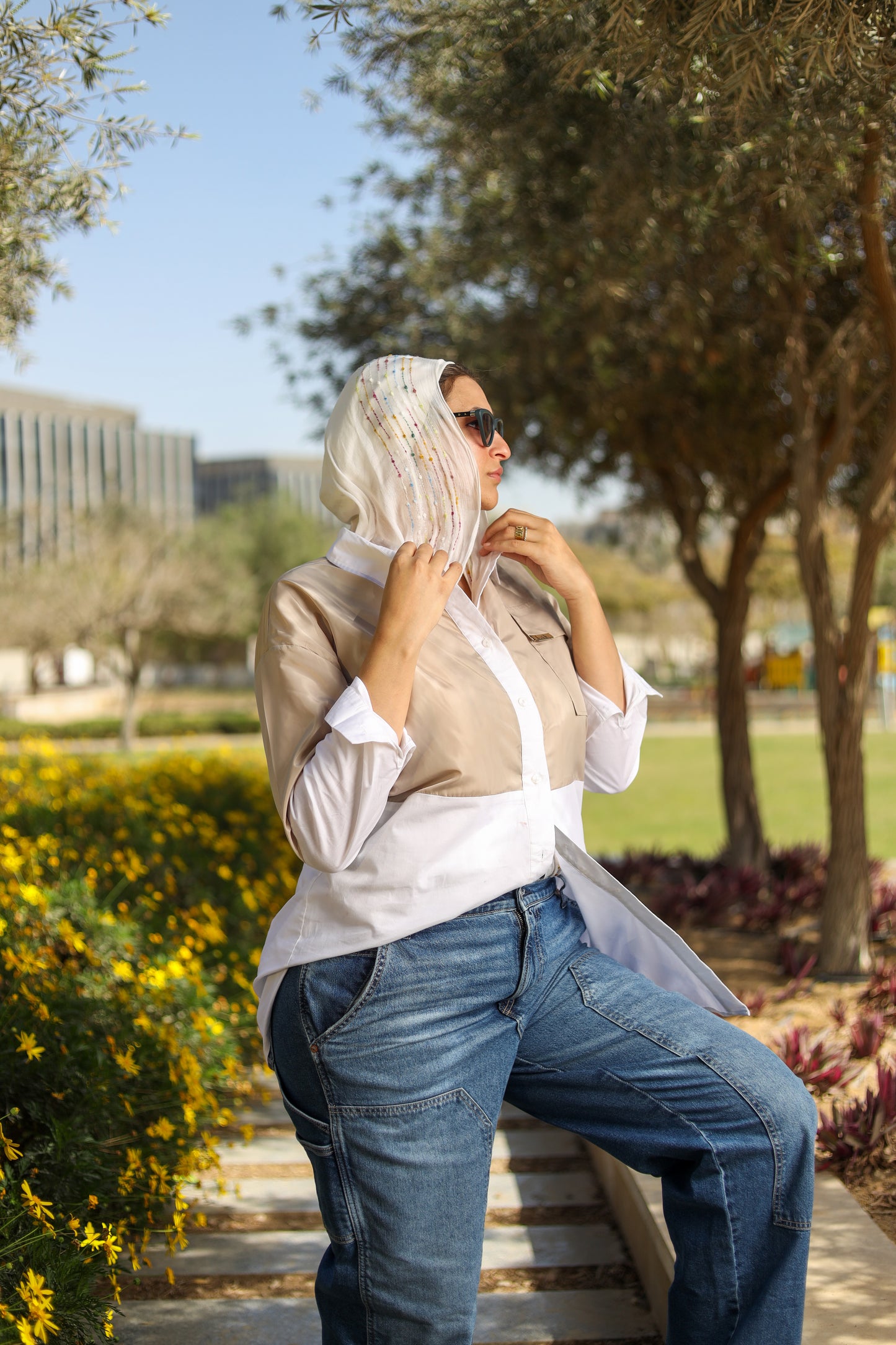 Beige Duo-Tone Statement Shirt