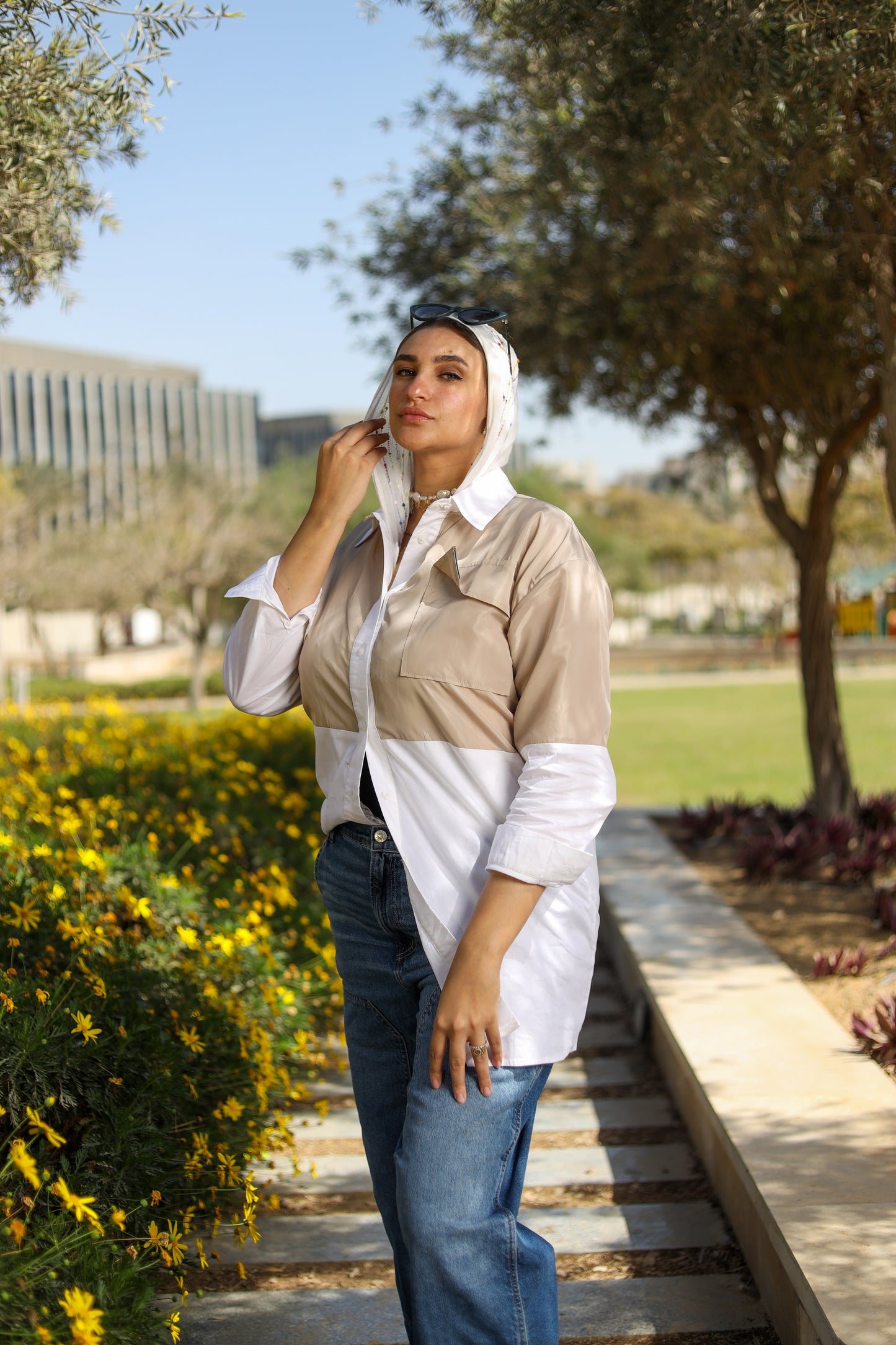 Beige Duo-Tone Statement Shirt