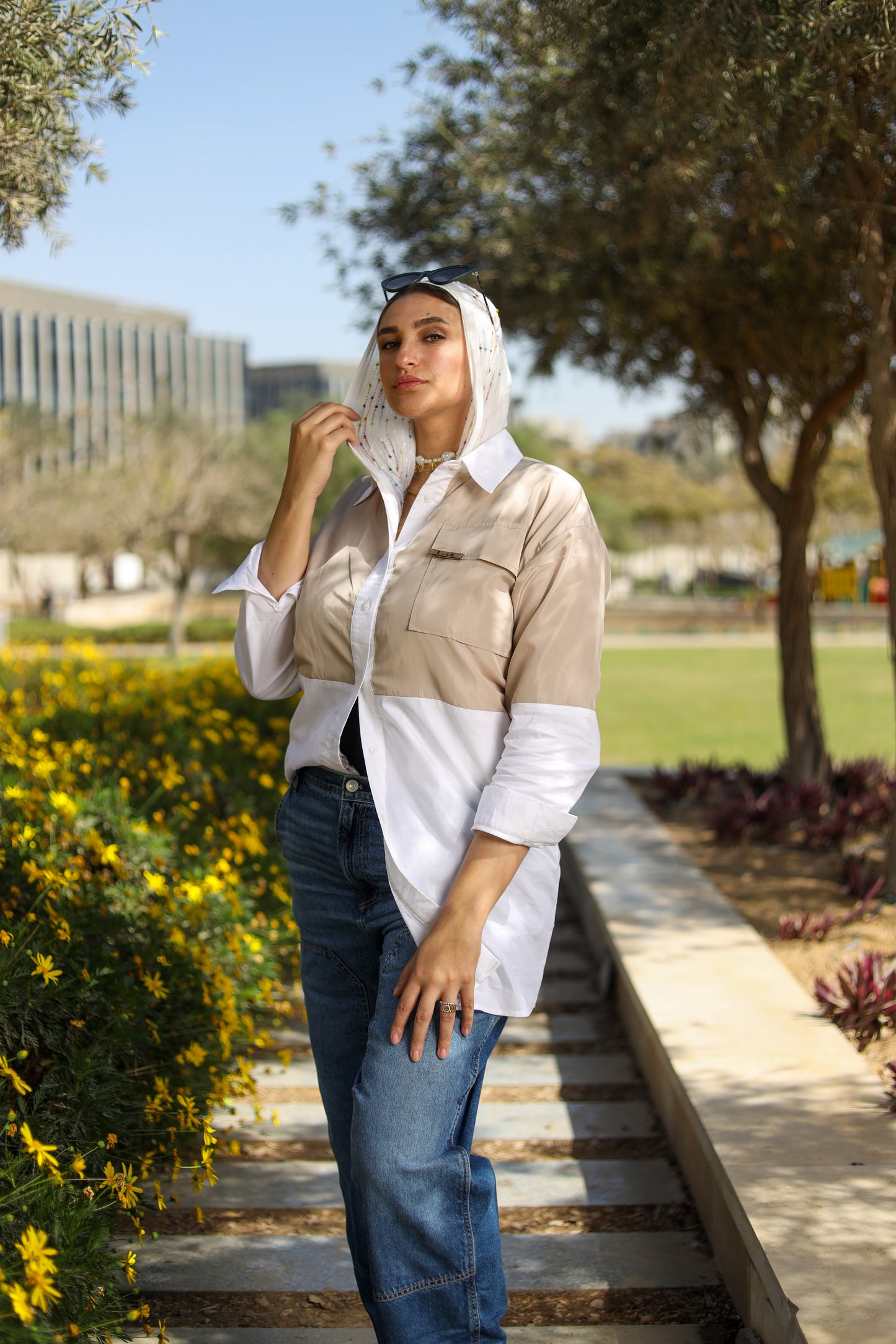 Beige Duo-Tone Statement Shirt