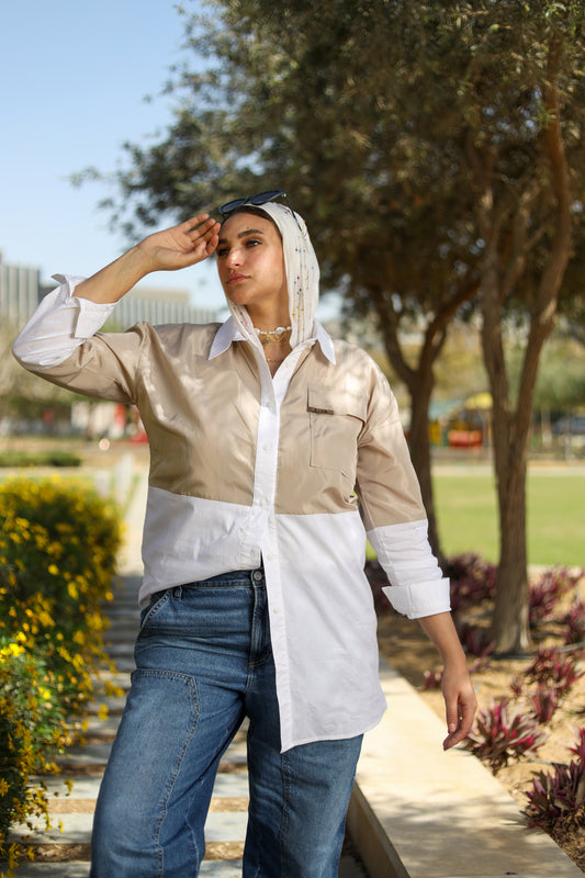 Beige Duo-Tone Statement Shirt