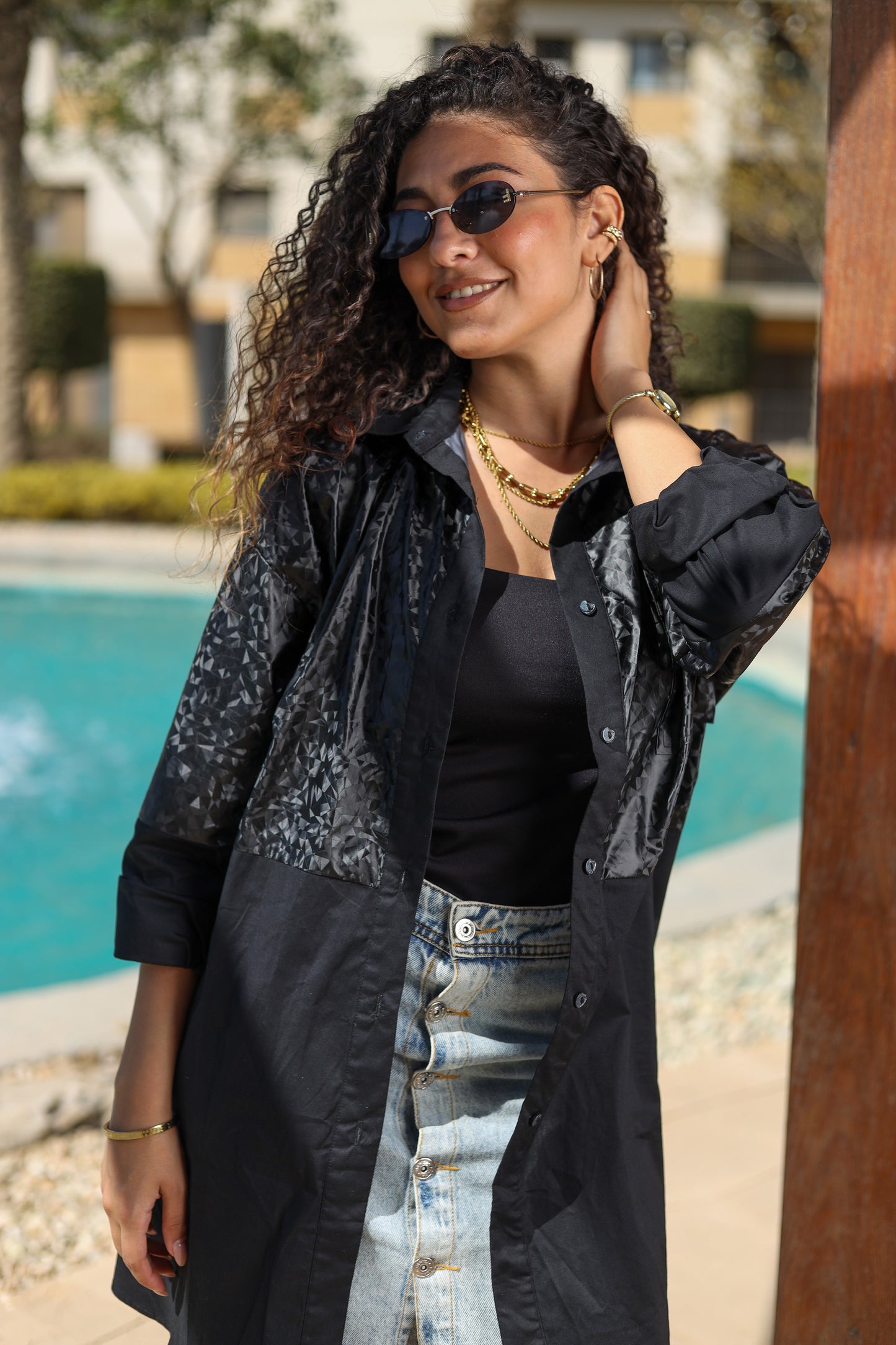 Black Duo-Tone Statement Shirt
