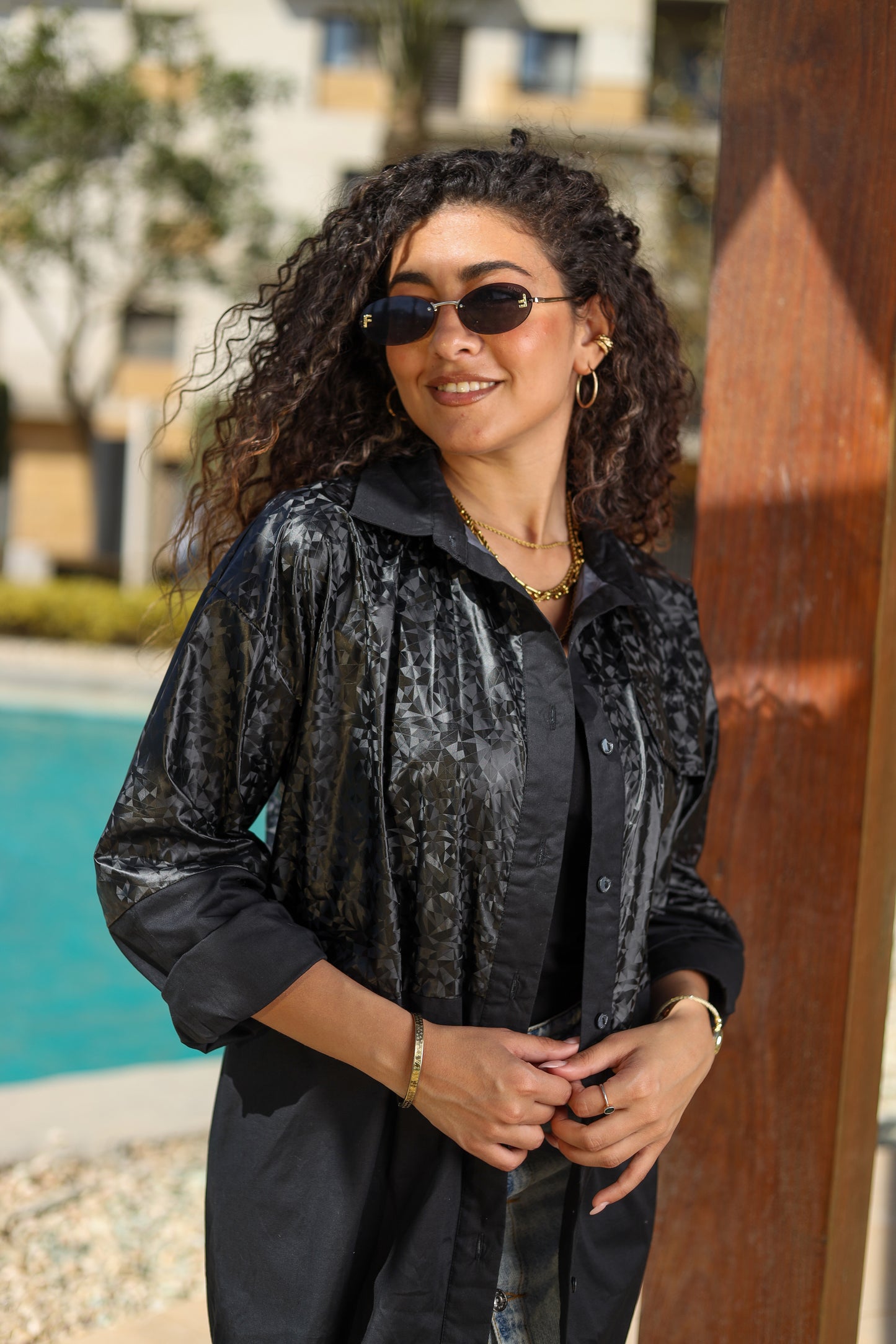 Black Duo-Tone Statement Shirt