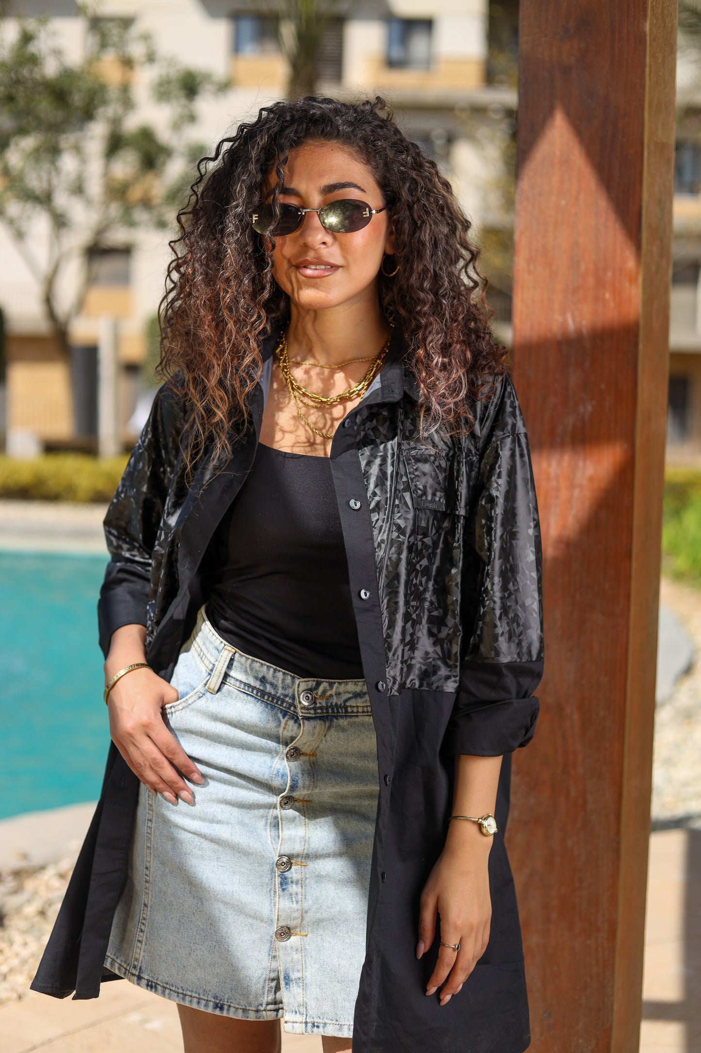 Black Duo-Tone Statement Shirt