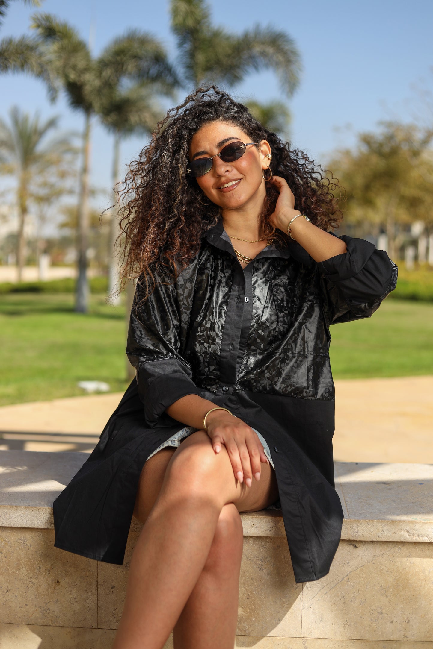 Black Duo-Tone Statement Shirt