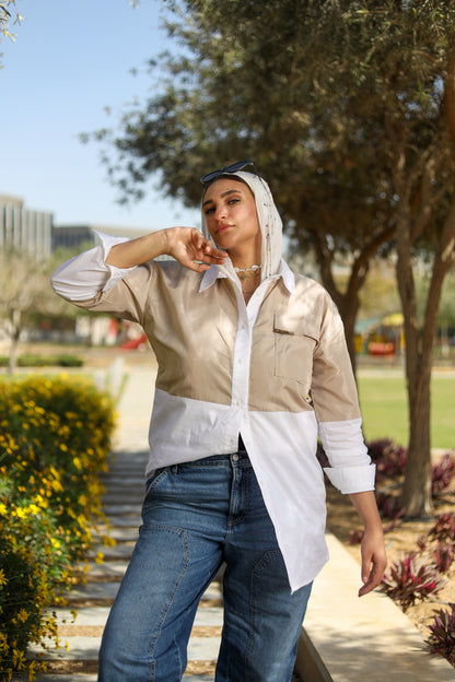 Beige Duo-Tone Statement Shirt